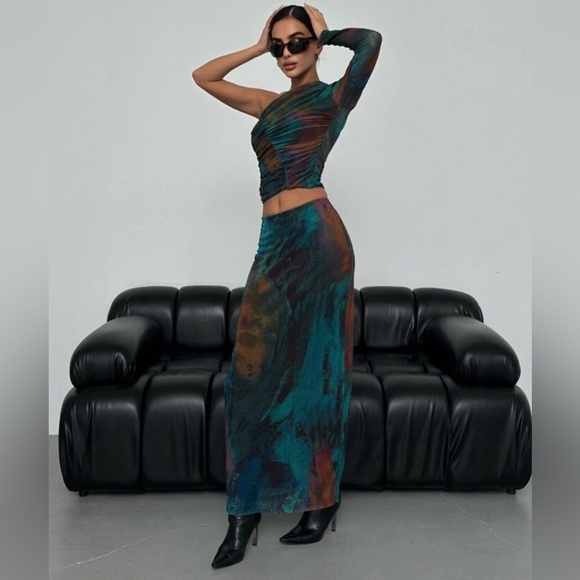 Zara Mesh Asymmetrical Top & Midi Skirt Set S | Screen Worn Cruel Intentions - Picture 2 of 14